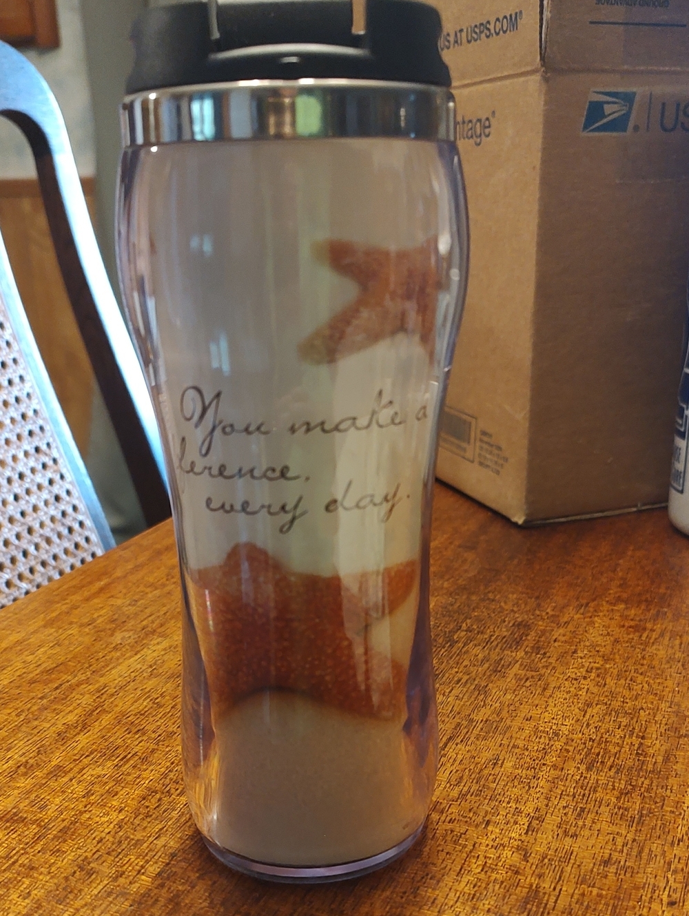 Stainless Travel Tumbler with Beach Starfish Design - White & Tan Nwot - Picture 1 of 3